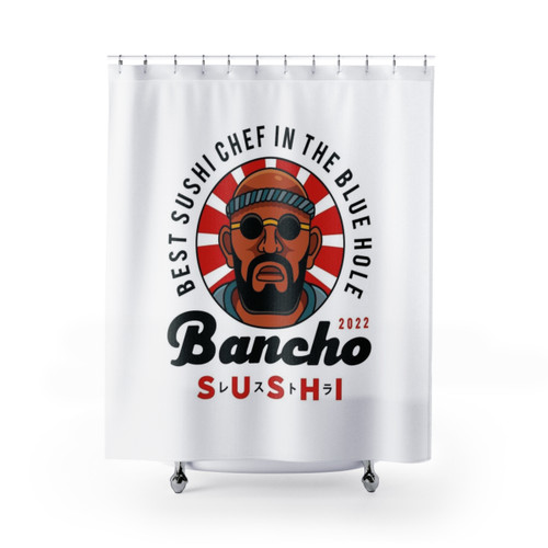 Bancho Sushi Emblem Shower Curtains for Gamers and Video Game Fans