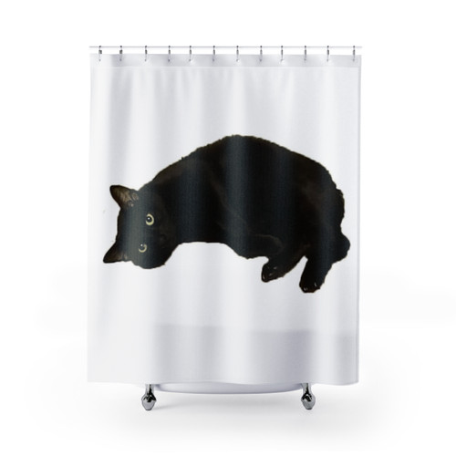 Black Cat Shower Curtains featuring a cute and fluffy feline design
