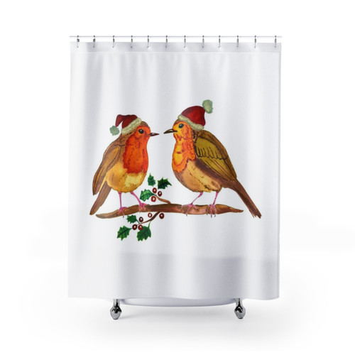Watercolor Robin Christmas Birds Shower Curtains