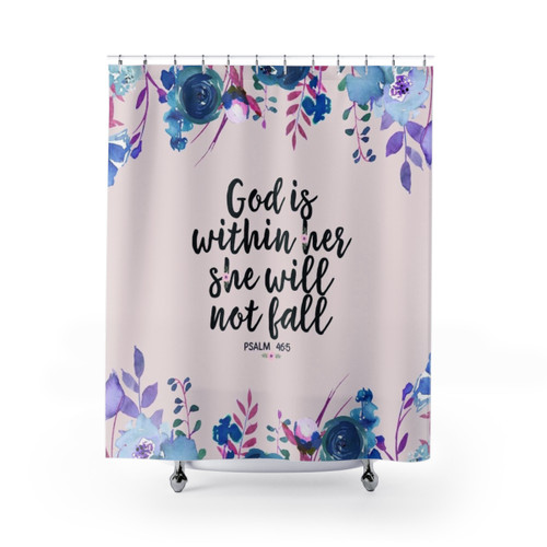 Christian Bible Verse Shower Curtains with Floral Watercolor Design