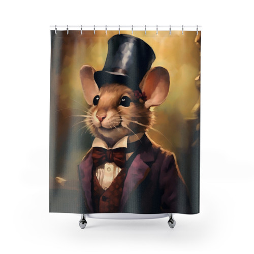 Whimsical mouse portrait art shower curtain