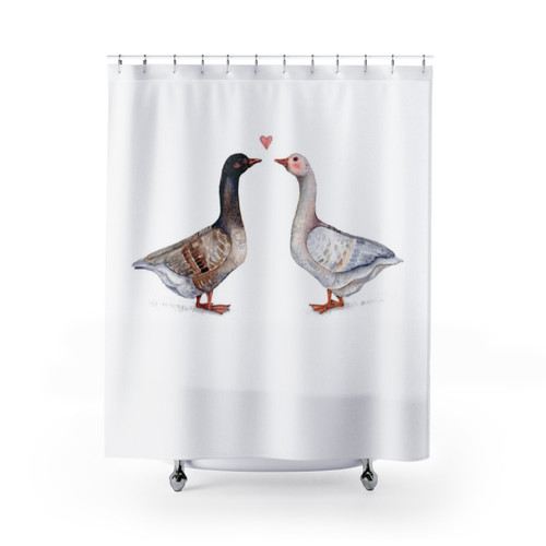Romantic geese love shower curtain