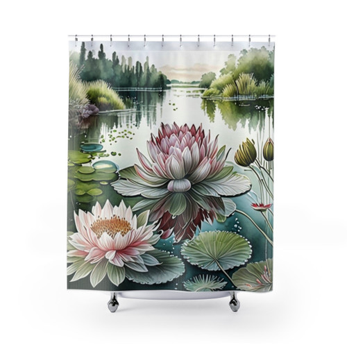Peaceful Lotus Lake Shower Curtains