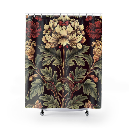 Burgundy Floral Shower Curtains Inspired by William Morris