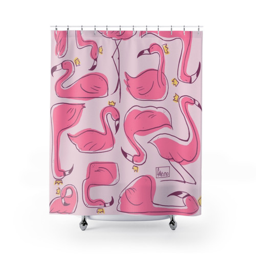 Floral Flamingo Shower Curtains with Cute Pink Design