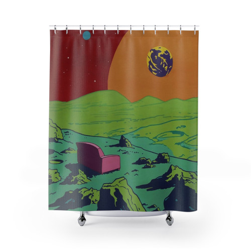 Cosmic Couch Shower Curtains with Moon, Stars and Planets