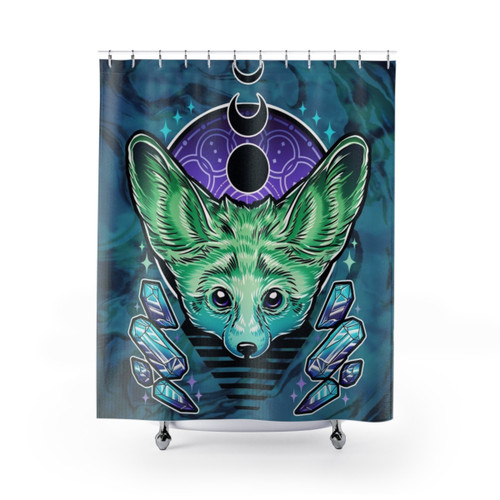 Fennec Fox Shower Curtains with Neon Sacred Geometry Design