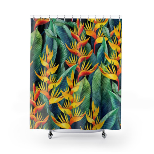 Watercolor Heliconia Flower Shower Curtain