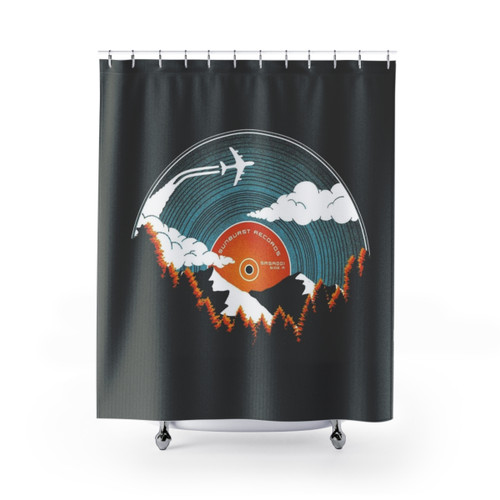 Sunburst Records Redux Shower Curtains featuring nature and outdoor landscape