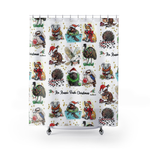 Aussie Bush Christmas Shower Curtains featuring Koalas, Dingos, and Other Australian Animals