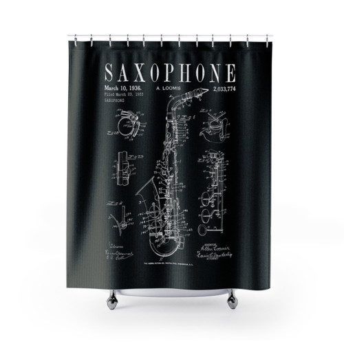 Saxophone Vintage Patent Print Shower Curtain