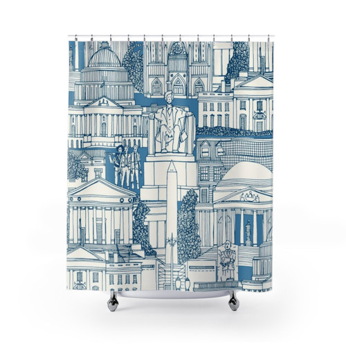 Washington DC Toile Blue Shower Curtain