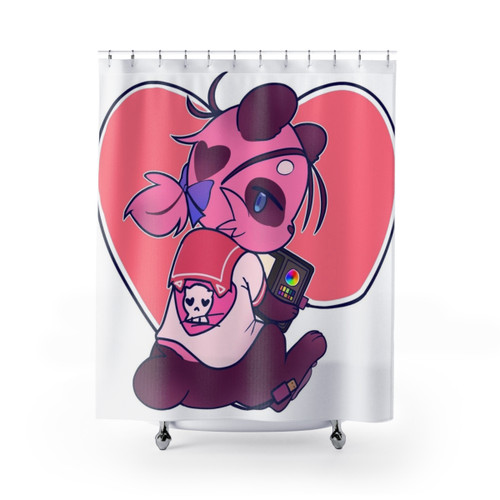 Designer Pink Panda Shower Curtain with Hearts and Music Accents