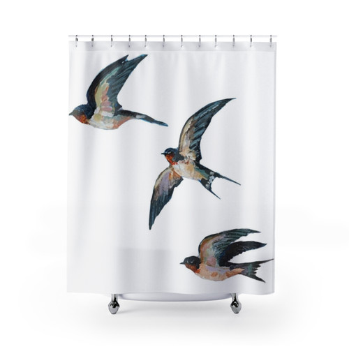 Barn Swallow Shower Curtains with Acrylic Bird Art
