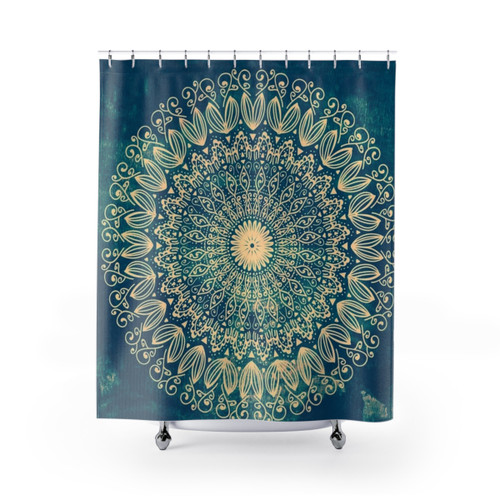 Blue Organic Boho Mandala Shower Curtain