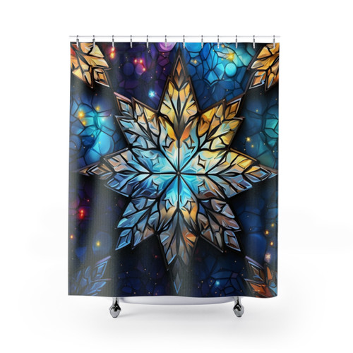Colorful Stained Glass Christmas Snowflake Shower Curtain