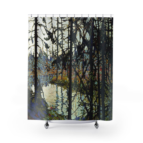 Canadian art shower curtains featuring Tom Thomson's Northern River painting
