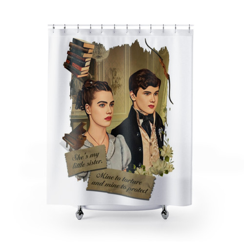 Bridgerton Netflix Shower Curtains featuring Hyacinth and Gregory Bridgerton