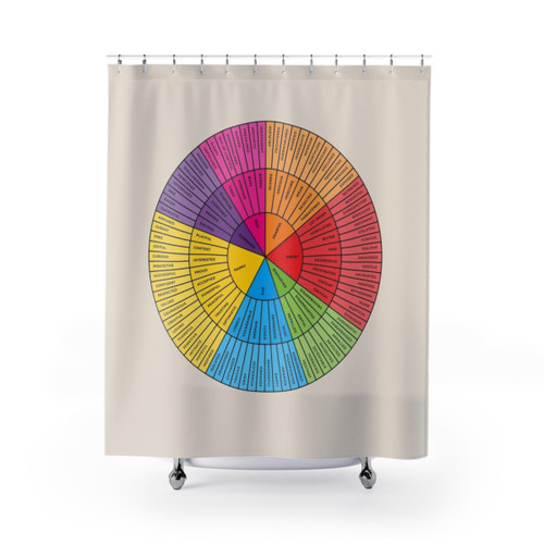 Wheel of Emotions Shower Curtain with Rainbow and Black Design