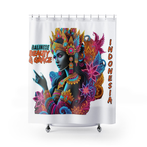 Balinese Shower Curtain with Traditional Art and Island Life