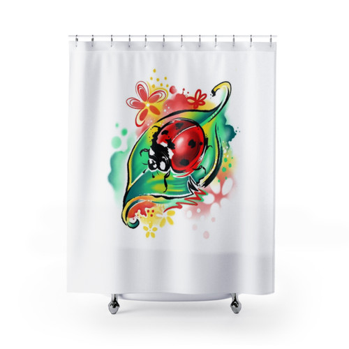 Cute abstract watercolor ladybug on leaf shower curtain