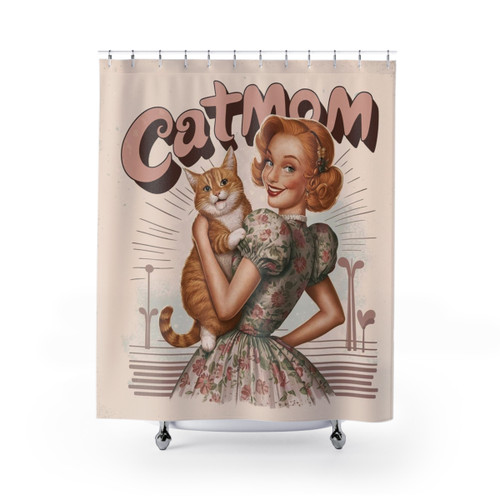 Vintage Cat Mom Ginger Cat Graphic Shower Curtain