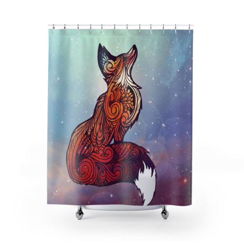 Space Fox Shower Curtains with Cosmic Nebula Design