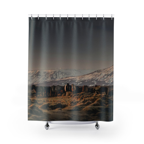 Atmospheric Iceland Horses Shower Curtain