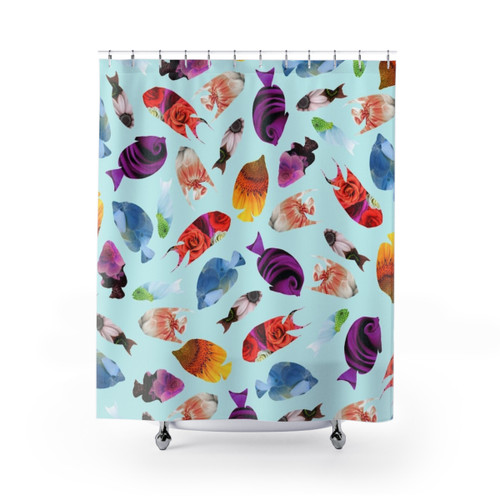 Floral Fish Shaped Shower Curtains