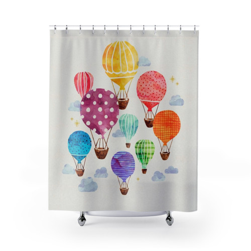 Colorful hot air balloon shower curtains