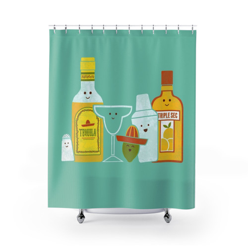 Margarita-themed shower curtain with lime and cocktail design
