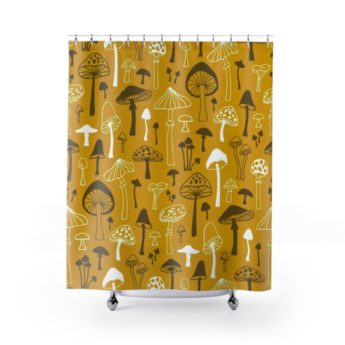 Botanical Mushroom Patterned Shower Curtain