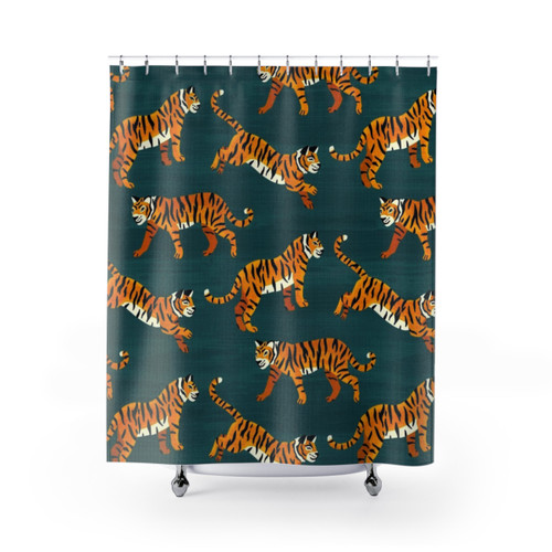 Navy Siberian Tiger Print Shower Curtain