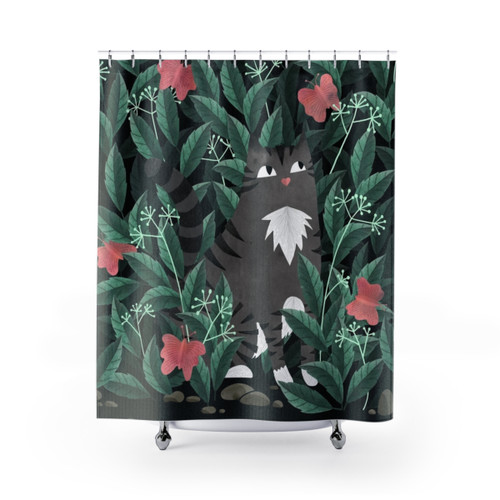 Butterfly Garden Tabby Cat Shower Curtains