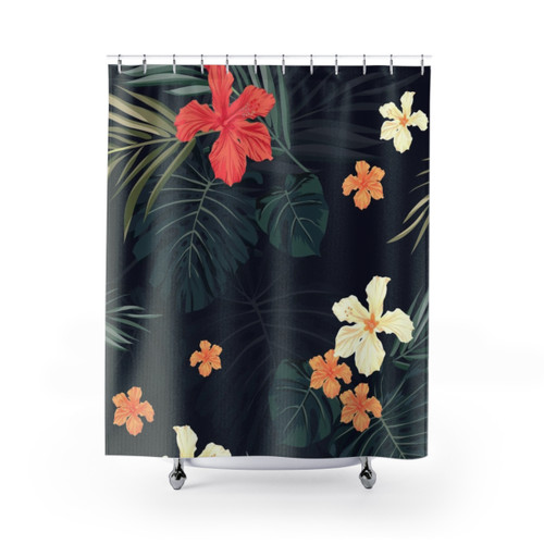 Dark tropical floral shower curtain