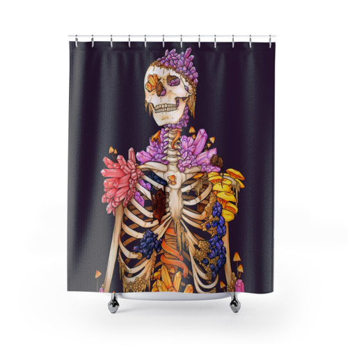 Hidden Gem Shower Curtain with Skeleton and Crystal Design