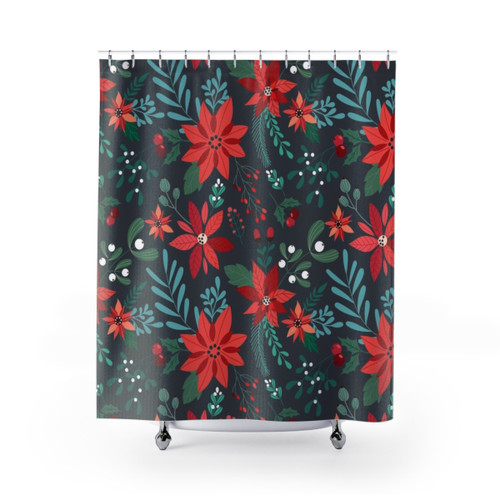 Poinsettia Pattern Shower Curtains - Festive Floral Design