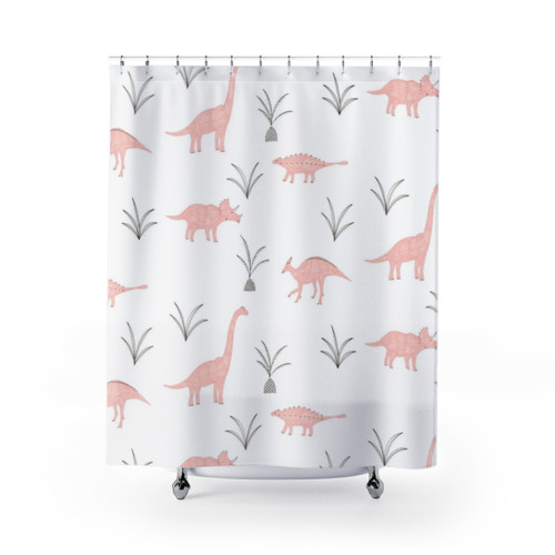 Pink Dinosaur Patterned Shower Curtain