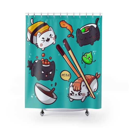 Sushi Cats Shower Curtains - Kawaii, Cute Cat Design