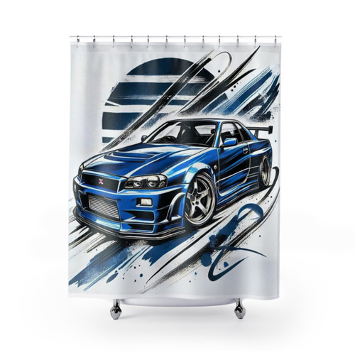 Nissan R34 Skyline Fanart Blue Shower Curtain