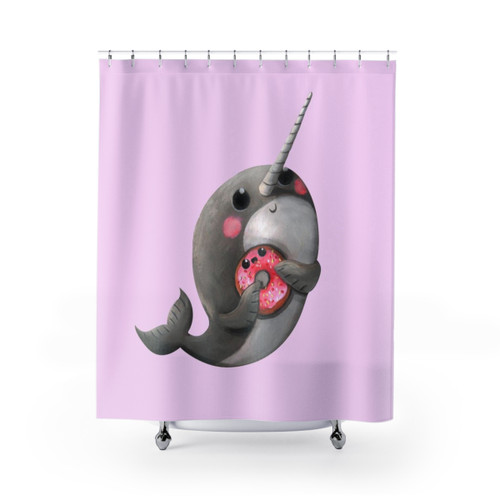 Cute Narwhal Shower Curtains with Donuts