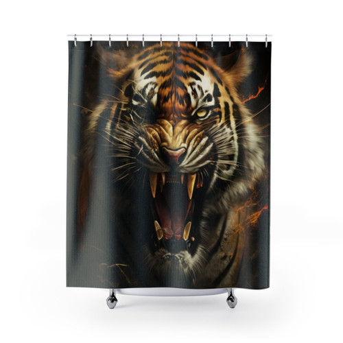 Roaring Tiger Shower Curtain for Jungle Themed Bathroom
