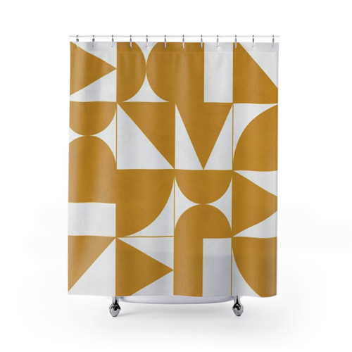 Mustard Yellow Geometric Patterns Shower Curtain