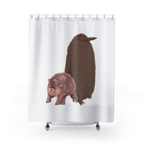 Pesto Penguin and Moo Deng Shower Curtains