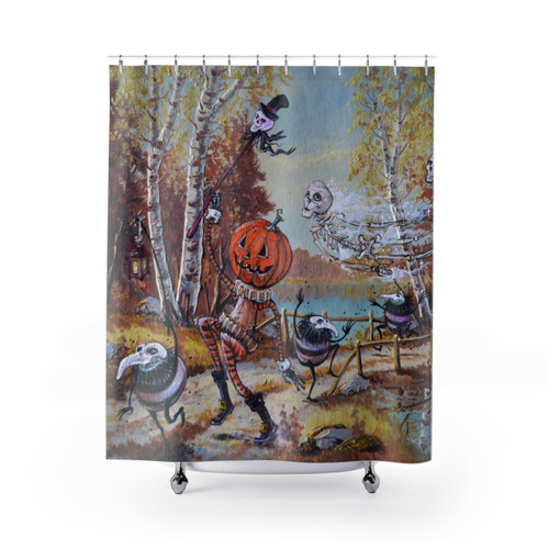 Halloween Shower Curtains with Spooky Monsters and Pumpkins
