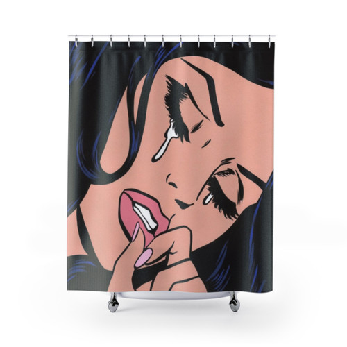 Black Hair Crying Comic Girl Shower Curtains