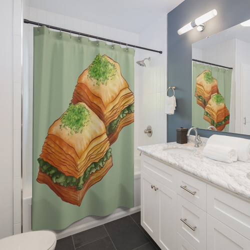 Pistachio Baklava Watercolor Shower Curtain