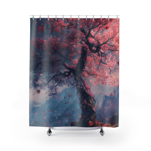 Whispering Sakura Shower Curtains: Serene Japanese Landscape