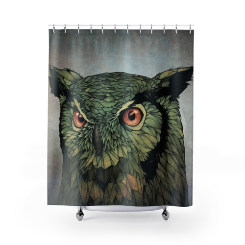 Owl Shower Curtain with Red Eyes
