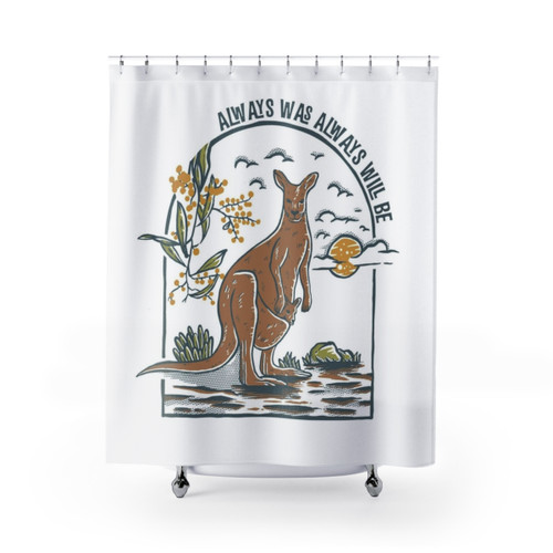 Vintage-style kangaroo shower curtains